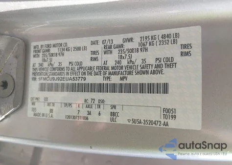 2014 Ford Escape Titanium z USA, uszkodzony, nr VIN 1FMCU9J92EUA53779